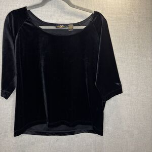 Vintage Harley Davidson Women's Large Black Velvet 3/4 Sleeve Top 90s Biker Goth